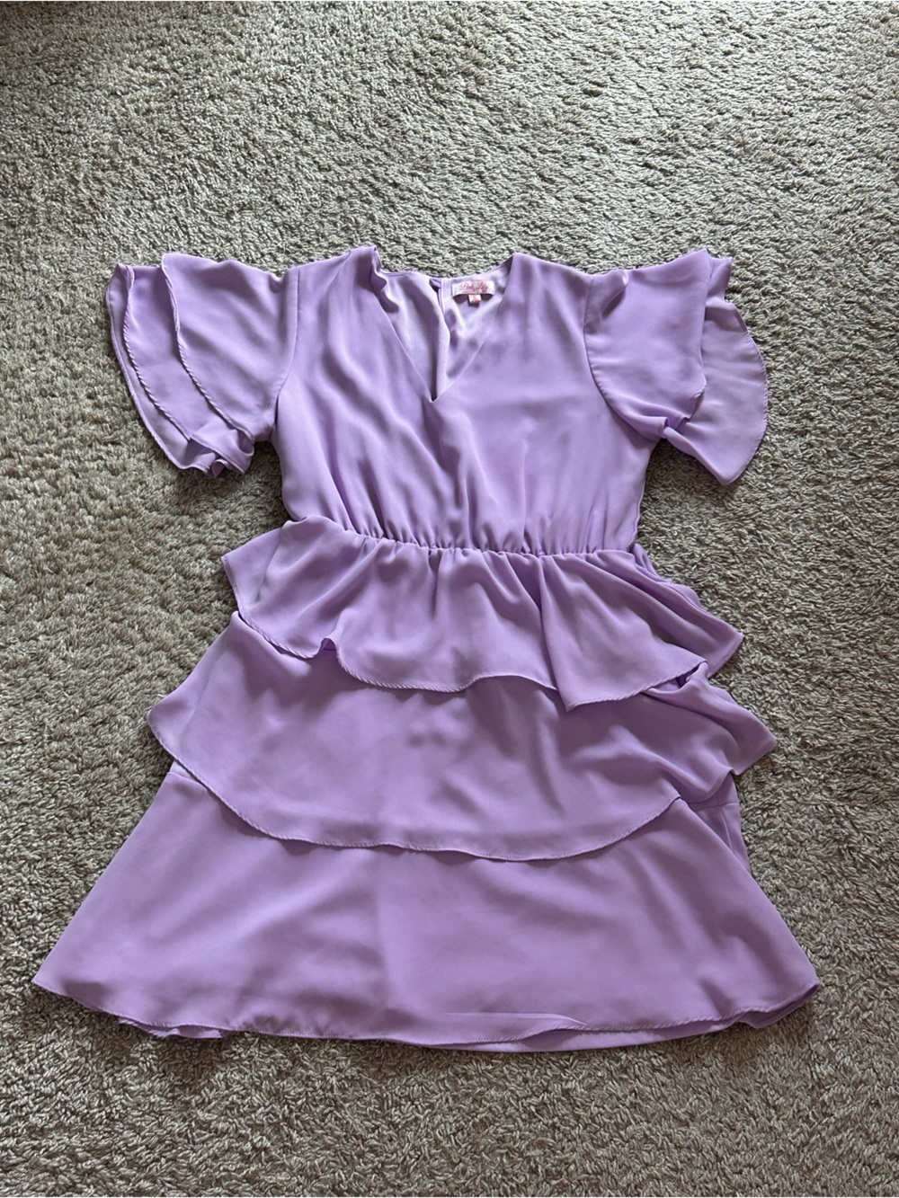 purple ruffle dress v-neck